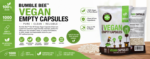 Bumble Bee™ Size 00 Vegan Empty Capsules (Clear) – 1000 Count